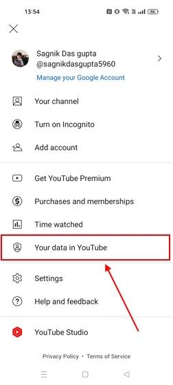 Vos données dans la section YouTube de la version de l'application